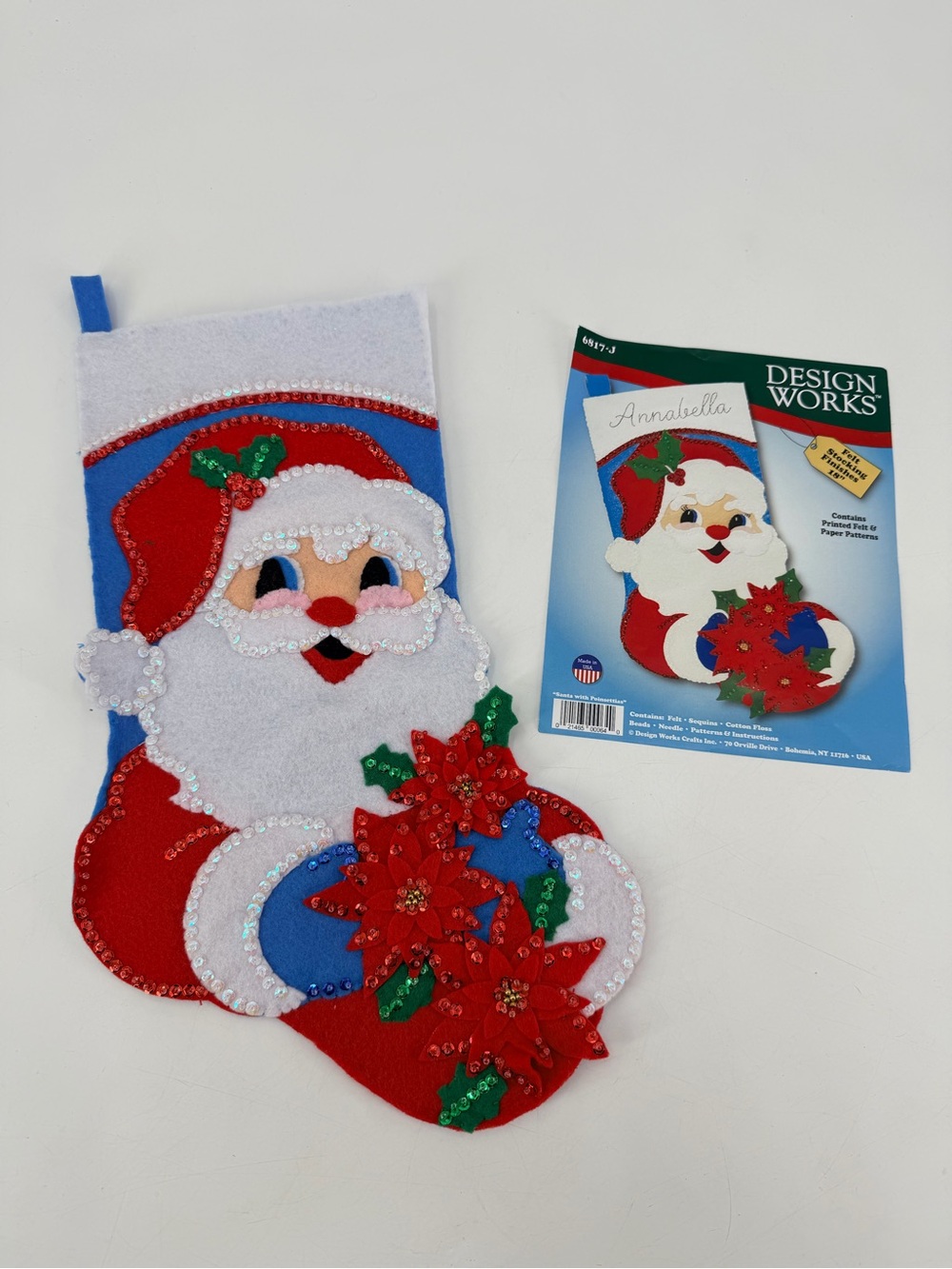 Christmas Stocking Sequin Sparkle Santa Claus 18” COMPLETED